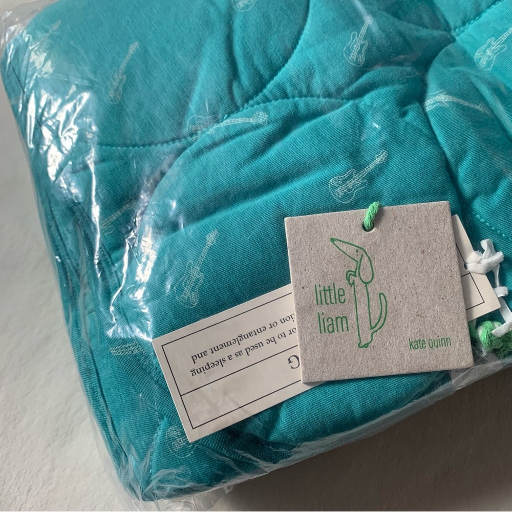 Kate Quinn Little Liam Organic Cotton Turquoise Guitar Quilt New!